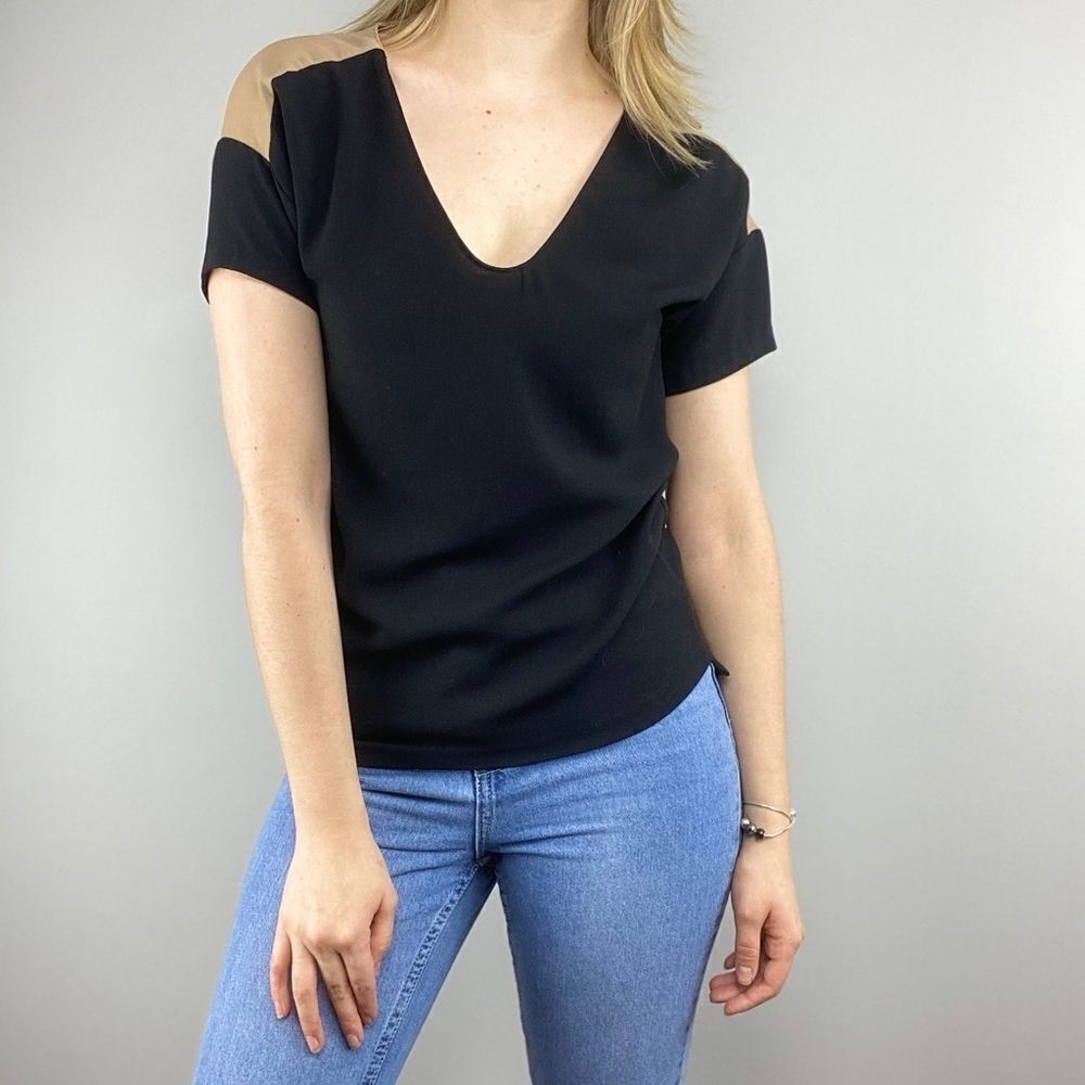 🖤5/$40!! Colour block black tan dressy casual shirt